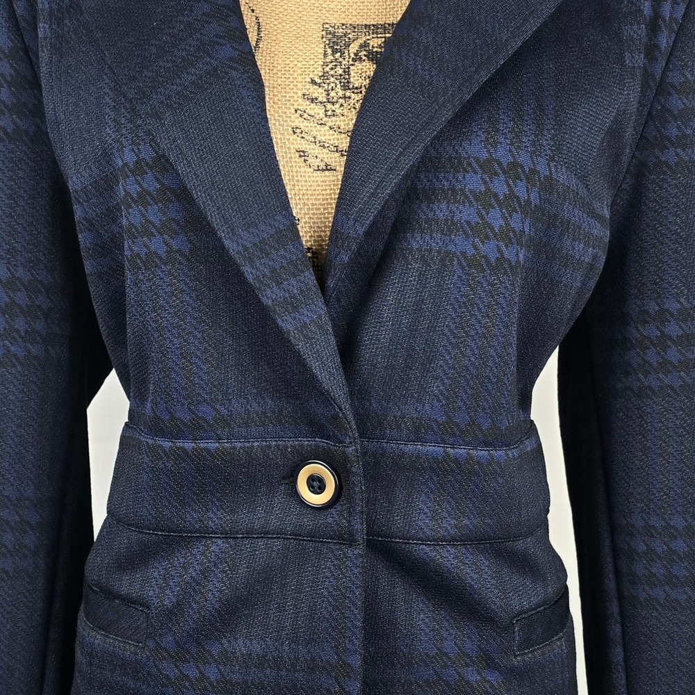 Cabi Regency Women's Blazer Navy Blue Black Plaid Single Button Career Jacket L - Picture 6 of 16